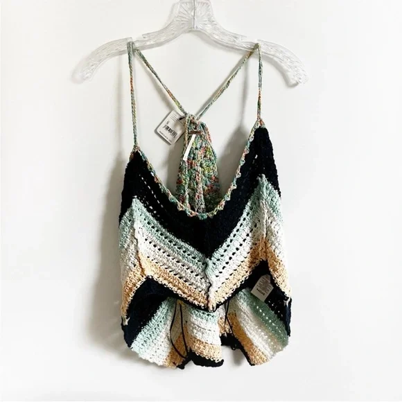 Free People Swim Up tank top blue green open knit sleeveless boho crochet - Picture 3 of 11